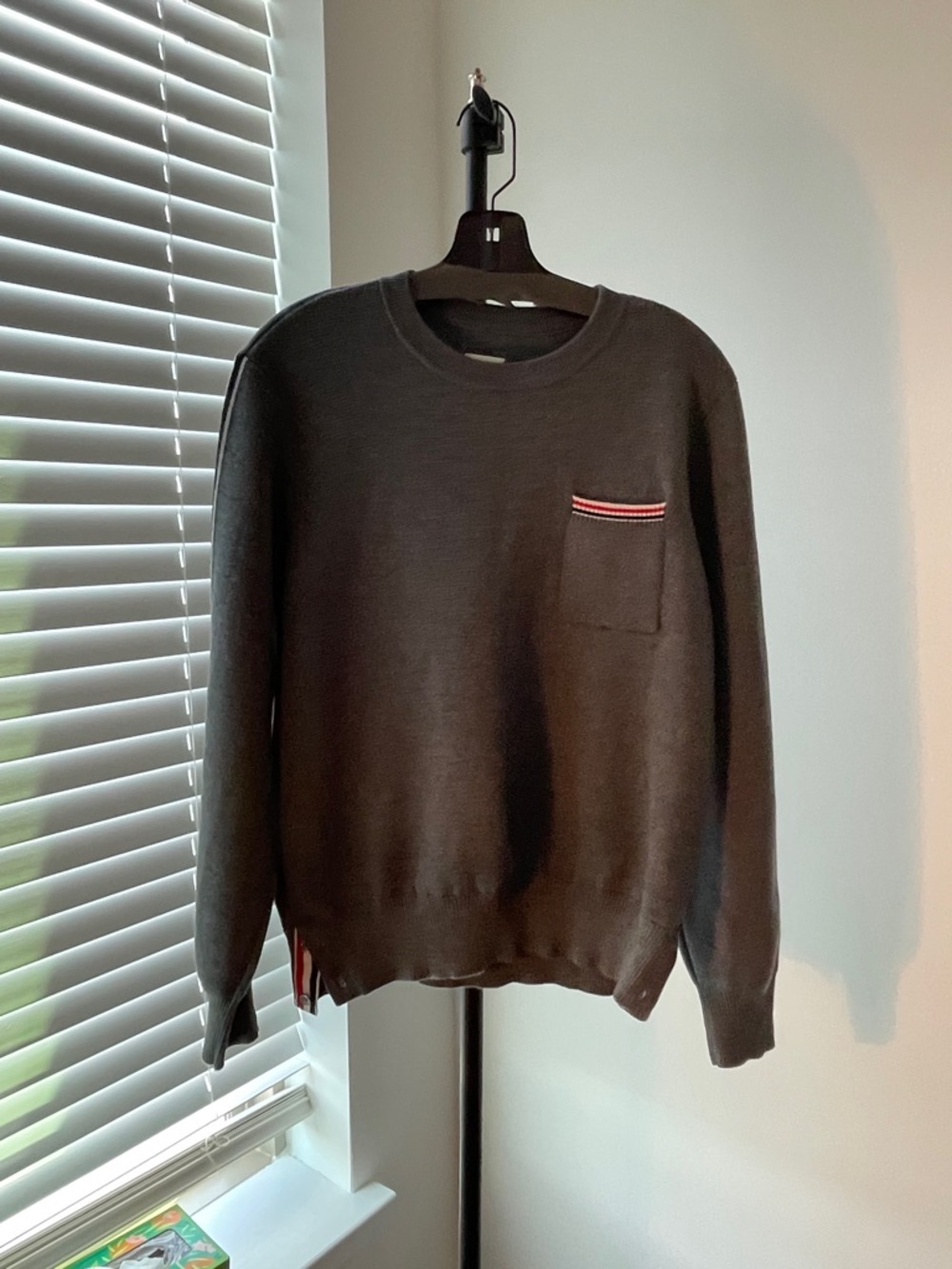 Thom Browne 100% Wool Thom Browne Sweater with red black and white detail